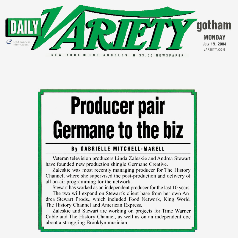 Variety Tear Sheet for Germane Creative